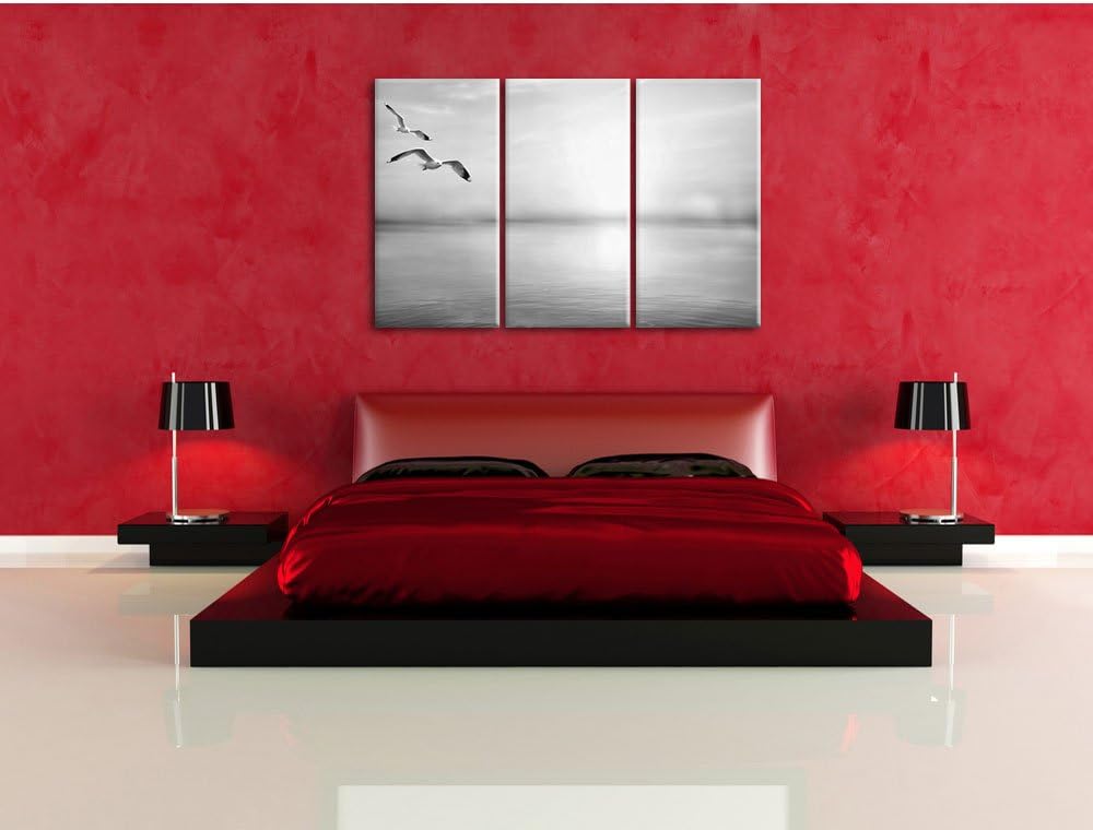 Pixxprint Möwen am Meer bei Sonnenaufgang als Leinwandbild/Grösse: 3 Teilig (120x80) cm/Wandbild/Kun