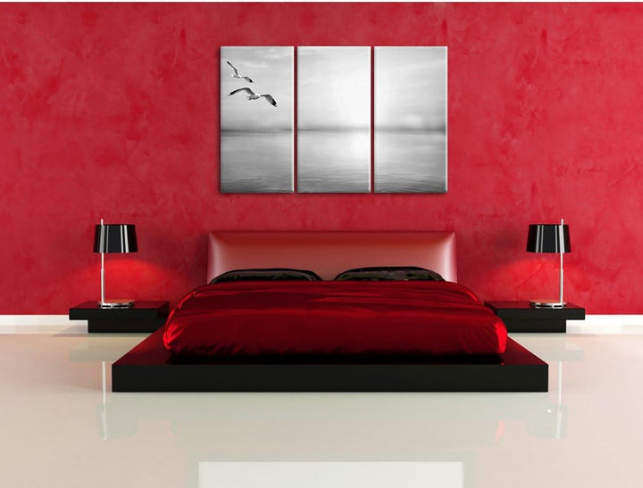 Pixxprint Möwen am Meer bei Sonnenaufgang als Leinwandbild/Grösse: 3 Teilig (120x80) cm/Wandbild/Kun