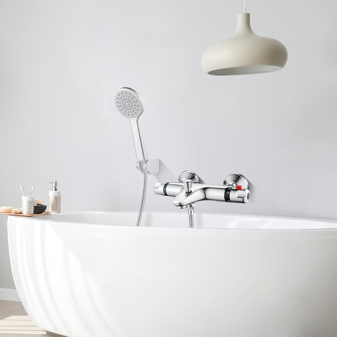 Duscharmatur mit Thermostat aus Messing, Chrom Mischbatterie und Aufputz für Badewanne und Dusche mi