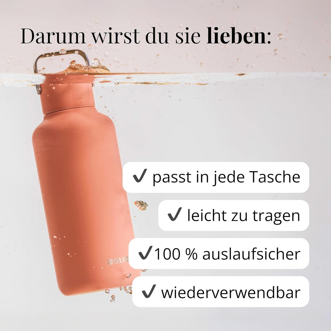 EQUA Timeless Trinkflasche, Edelstahl, 1000ml, BPA-frei, auslaufsicher, haltbar, multifunktional, du