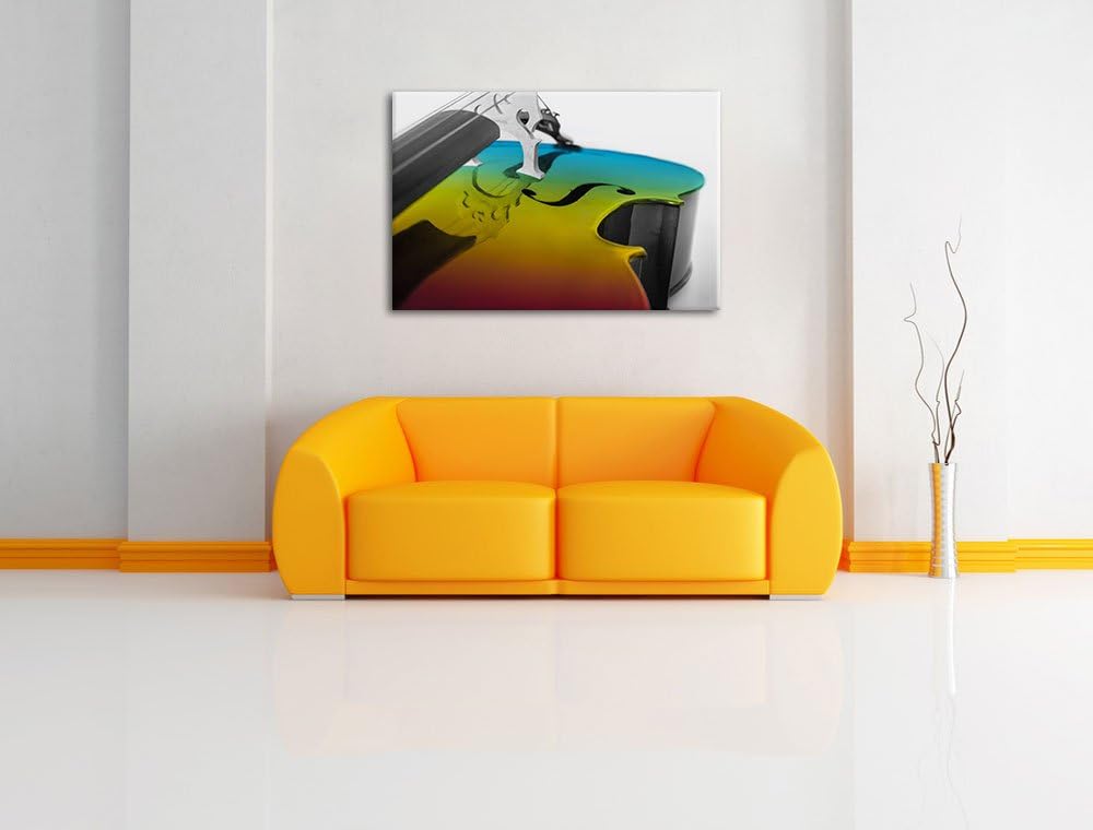 Cello in Regenbogenfarben gehalten schwarz/weiss Format: 100x70 auf Leinwand, XXL riesige Bilder fer