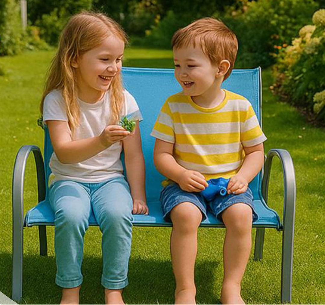 Hline Kinderbank Gartenbank für 2 Kinder 2-Sitzer Bank (Blau/Türkis) Blau /Türkis, Blau /Türkis