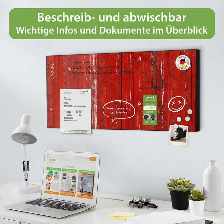 banjado Magnettafel schwarz 78 x 37cm / Magnetwand Metall/Magnetpinnwand als Memoboard/Pinnwand Magn