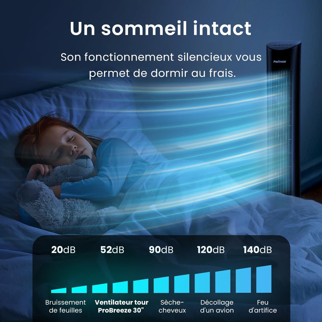 Pro Breeze Oszillierender Turmventilator - 76 cm Höhe, 70 Grad Oszillation, Säulenventilator mit 3 G