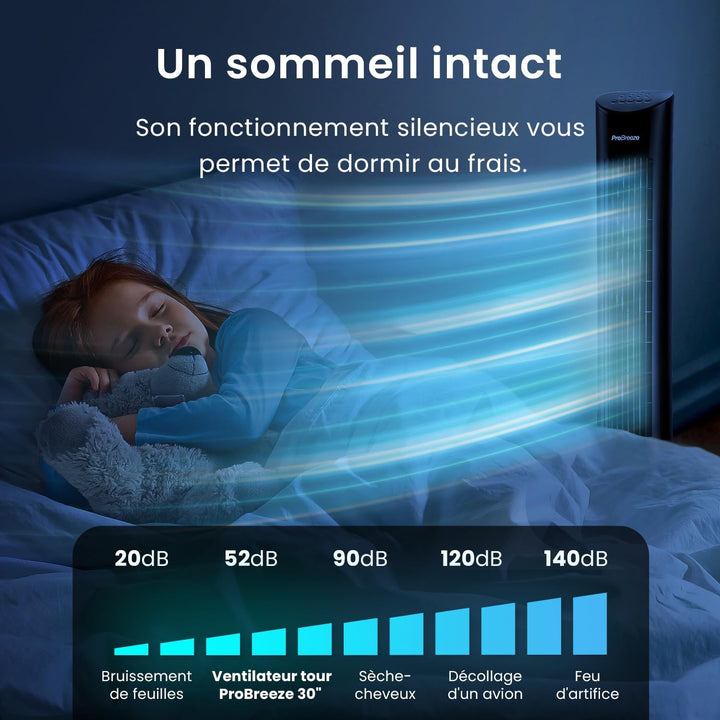 Pro Breeze Oszillierender Turmventilator - 76 cm Höhe, 70 Grad Oszillation, Säulenventilator mit 3 G