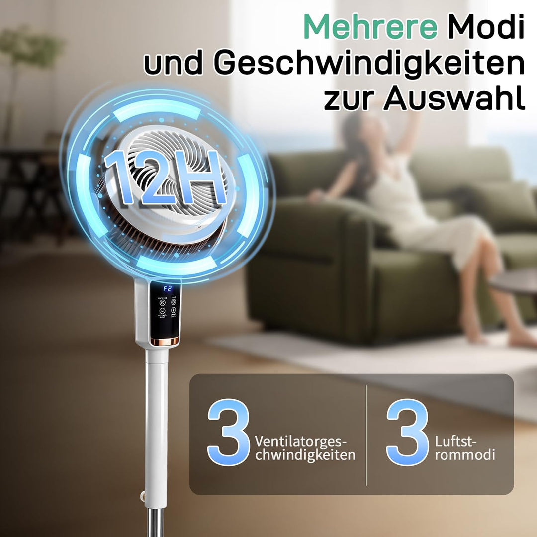LEADZM Standventilator mit Luftzirkulation, Bodenventilator 80° Horizontale Oszillation, Fernbedienu