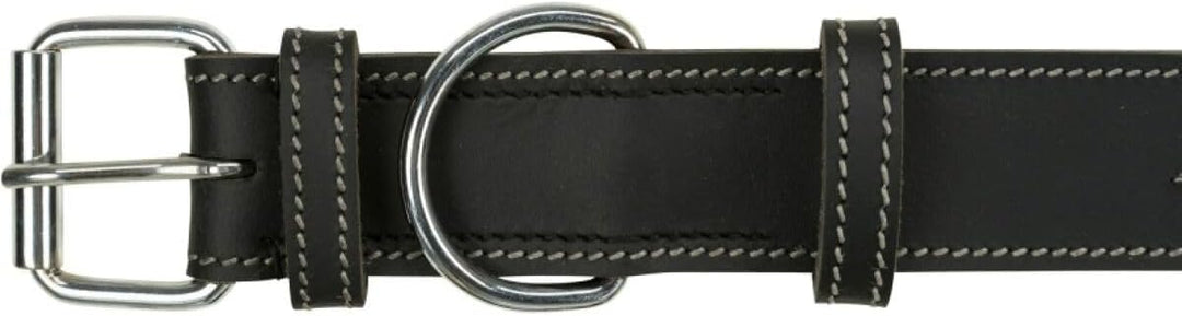 Trixie Rustic Halsband Leder Grösse L: Halsumfang 47–55 cm/40 mm in schwarz - genähtes Lederhalsband