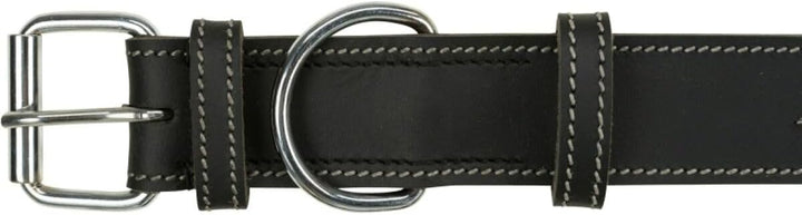 Trixie Rustic Halsband Leder Grösse L: Halsumfang 47–55 cm/40 mm in schwarz - genähtes Lederhalsband
