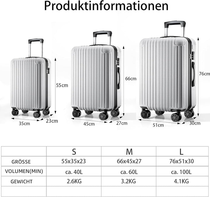 Hartschalen Kofferset 2 Teilig, Handgepäck und gross Reisekoffer Set(S+L) Silber, Set(S+L) Silber