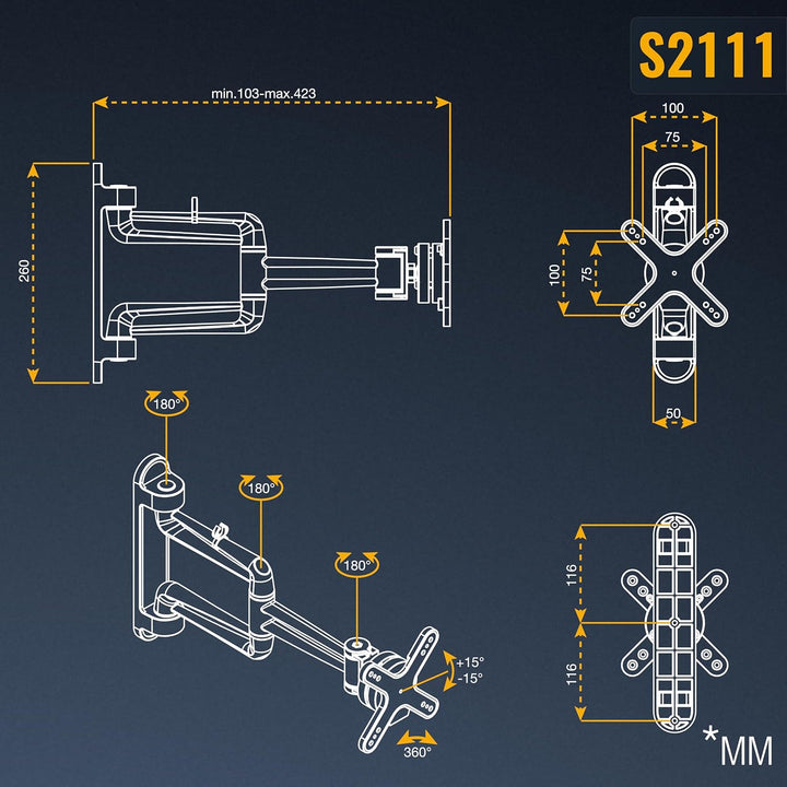RICOO TÜV geprüfte PC Monitor Wandhalterung Schwenkbar Neigbar Universal für Bildschirm 13-19-24-27-