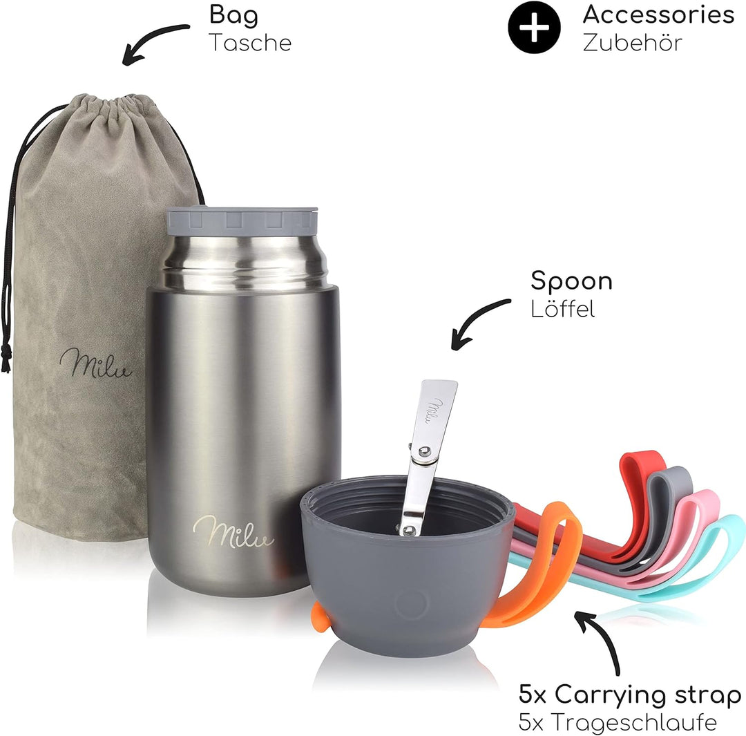 Milu® Thermobehälter 450, 650ml, 800ml | Edelstahl Warmhaltebehälter | Essensbehälter | Speisegefäss