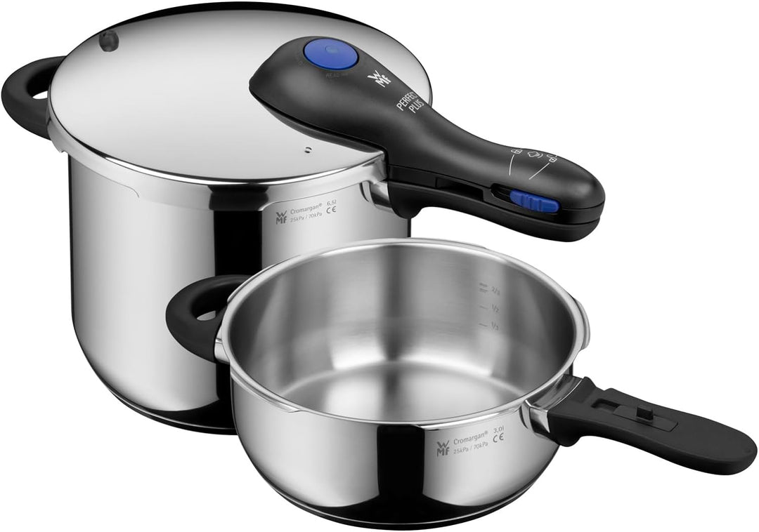 WMF Perfect Plus Schnellkochtopf Set Induktion 2-teilig, Dampfkochtopf 6,5l + 3l, grosses Kochsignal