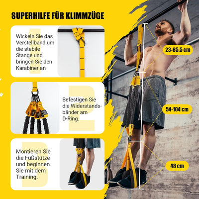 COFOF Klimmzughilfe mit 4 Verstellbar Resistance Bands, Klimmzug Bänder mit Zwei Fussstützen, Pull U