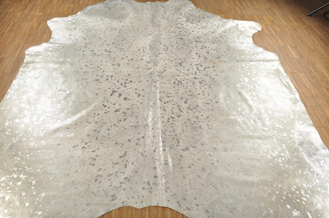 generisch Premium Kuhfell Stierfell Fell Teppich Silber Devore grau Metallic Effekt ca. 230 x 200 cm