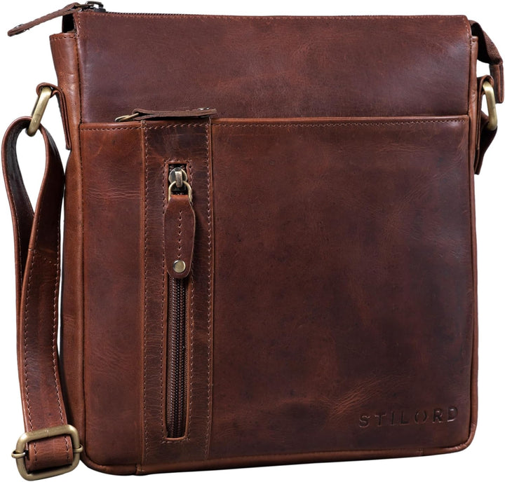 STILORD 'Brady' Messenger Bag Leder Braun klein Umhängetasche Schultertasche für iPad 10,1 Zoll Tabl