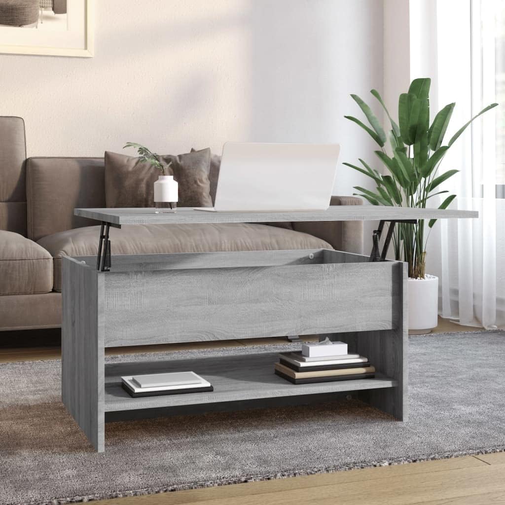 WIFESE 80x50x40 cm Couchtisch Höhenverstellbar Beistelltisch Wohnzimmertisch Verstellbare Tischplatt