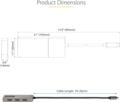 StarTech.com 3-Port USB-C Multi-Monitor Adapter, USB-C auf 3X HDMI MST Hub, Dreifach 4K 60Hz HDMI La