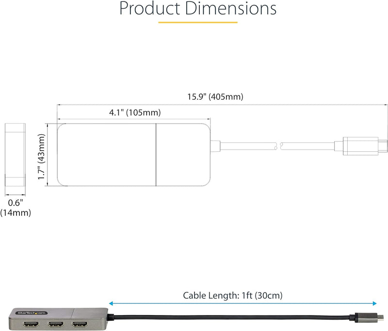 StarTech.com 3-Port USB-C Multi-Monitor Adapter, USB-C auf 3X HDMI MST Hub, Dreifach 4K 60Hz HDMI La