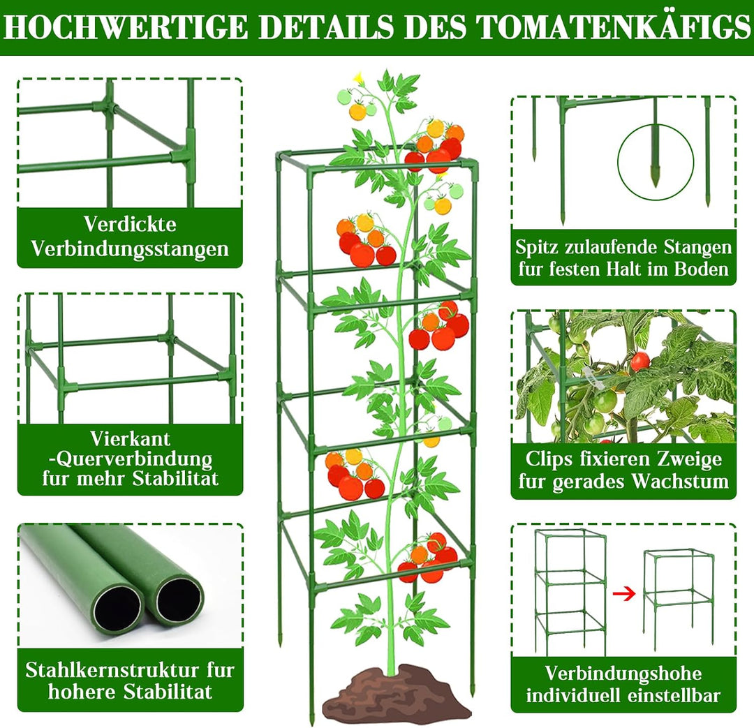 ZeeDix 4 Stück Tomaten Rankhilfe, 151cm Höhenverstellbare Rankhilfe 151cm 4Stück, 151cm 4Stück