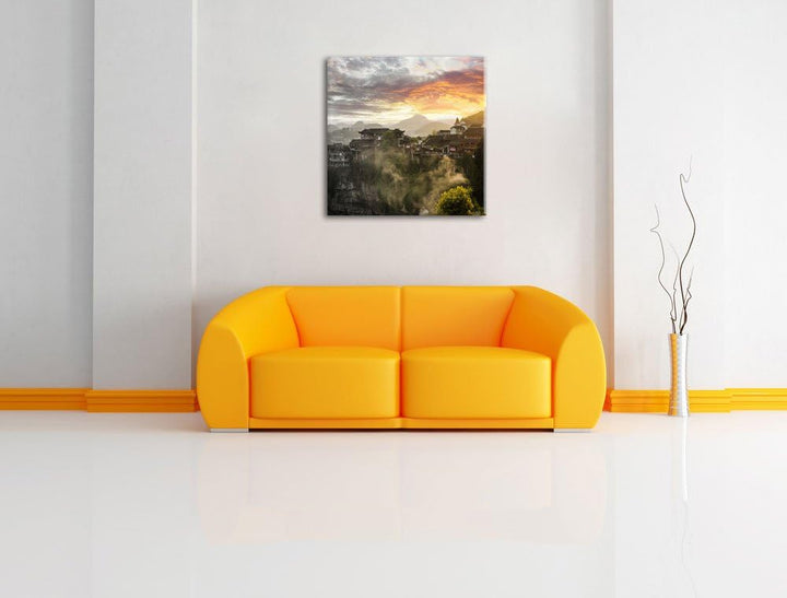 Pixxprint Gigantisches Dorf in China als Leinwandbild Quadratisch/Grösse: 70x70 / Wandbild/Kunstdruc