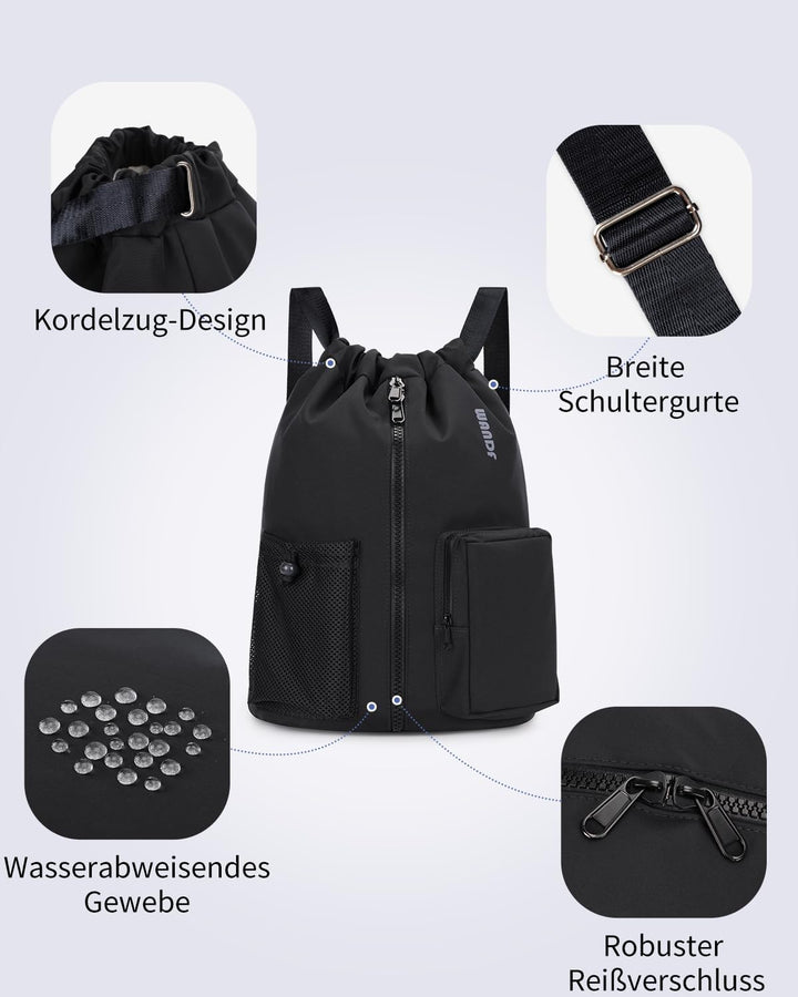 WANDF Turnbeutel mit Schuhfach, Sportbeutel Wasserabweisend,Gym Bag mit Kordelzug für Damen Herren K