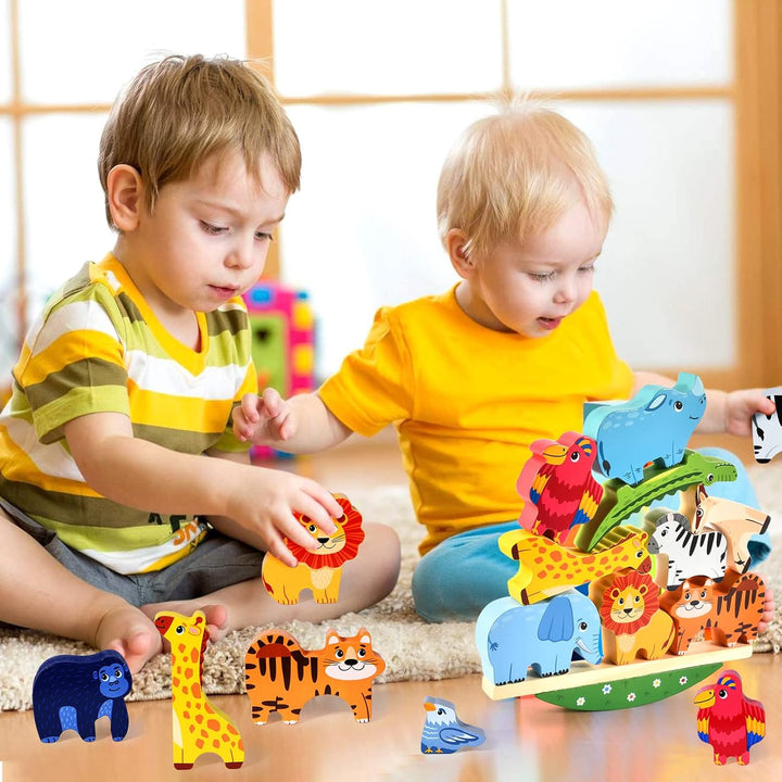 Atoylink Montessori Holzspielzeug ab 2 3 4 5 Jahren Stapelspiel Stapelspielzeug Tiere zum Stapeln Ba