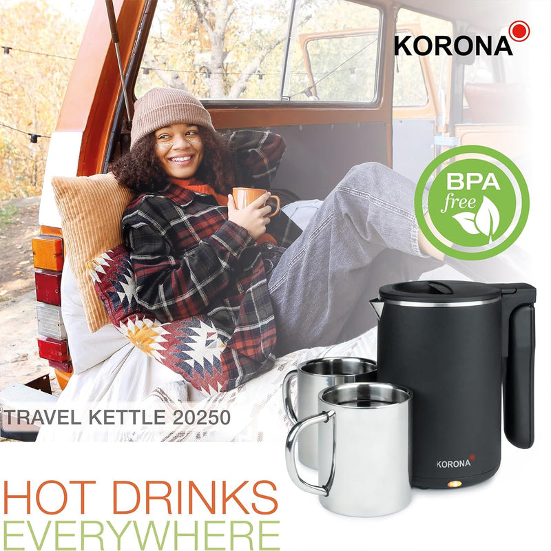 Korona 20250 Reisewasserkocher | 0,6 Liter | Ideal für Reisen, Camping und unterwegs | 800 Watt max.