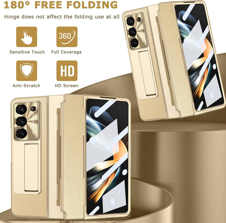 NINKI kompatible mit Samsung Galaxy Z Fold 5 Handyhülle mit Scharnierschutz Stossfeste PC und Leder