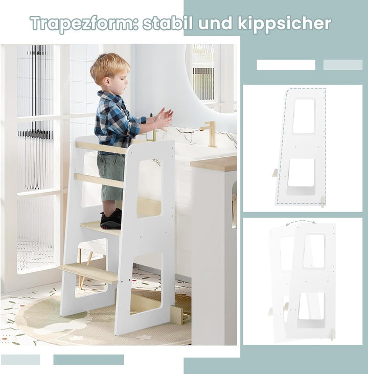 WOLTU Lernturm für Kinder ab 1 Jahr, mit Rausfallschutz, Montessori Learning Tower, Entdeckerturm Kü