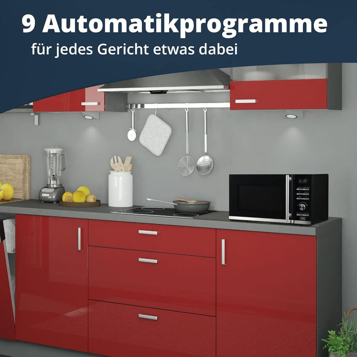 KHG Mikrowelle MW-23.1GS mit Grill 23L aus Metall in schwarz, 9 Automatikprogramme, bis 1.400 Watt,