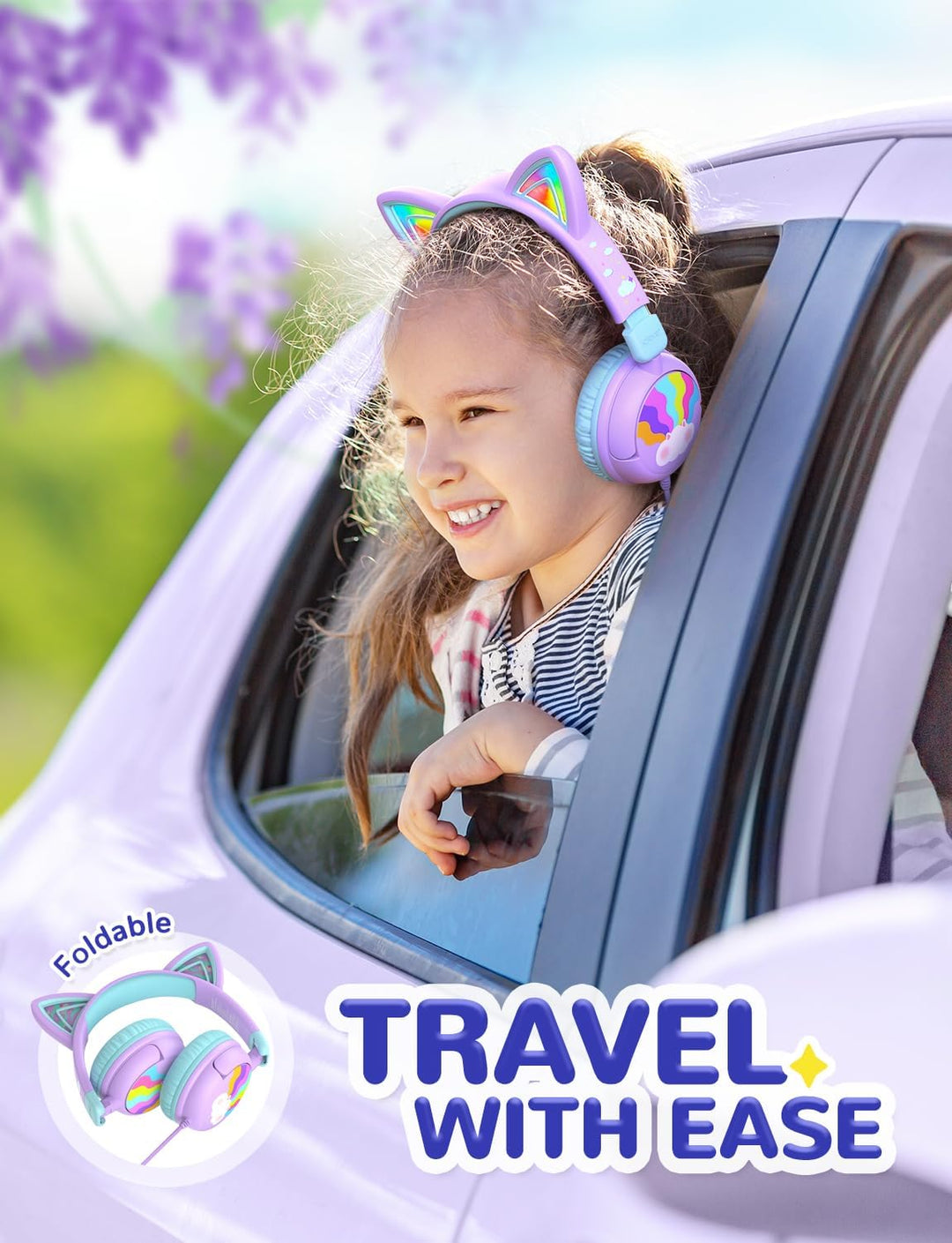 iClever USB Typ C Kinder Kopfhörer, LED Beleuchtetes Katzenohr, 85dBA Sichere Lautstärke, Stereo Sou