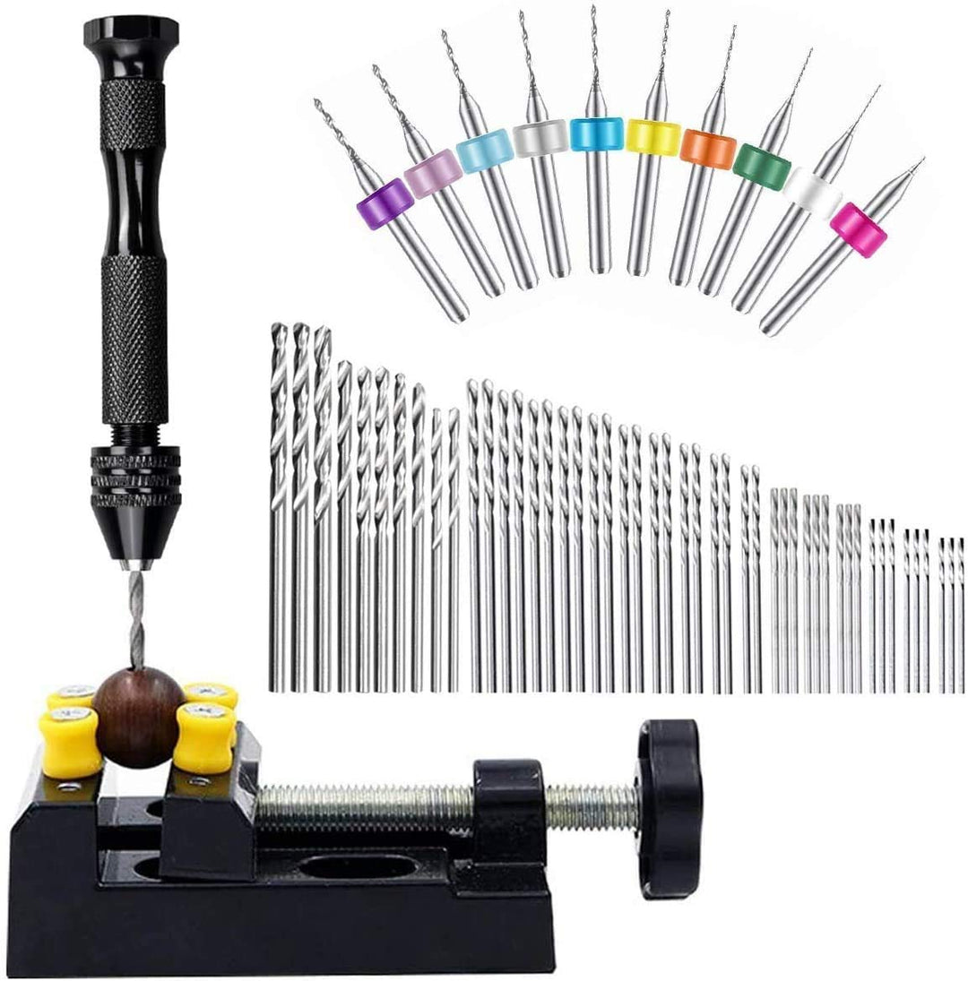 WholeFire 60 Stück Schraubstock-Handbohrer, 0,3–1,2 mm PCB-Mini-Bohrer und 0,5–3,0 Spiralbohrer mit