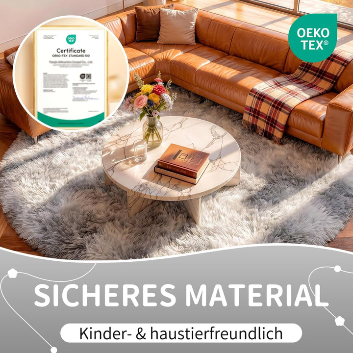 VOFUSHON Teppich Rund Hochflor Teppich Wohnzimmer Teppich Langflor Teppiche für Wohnzimmer flauschig