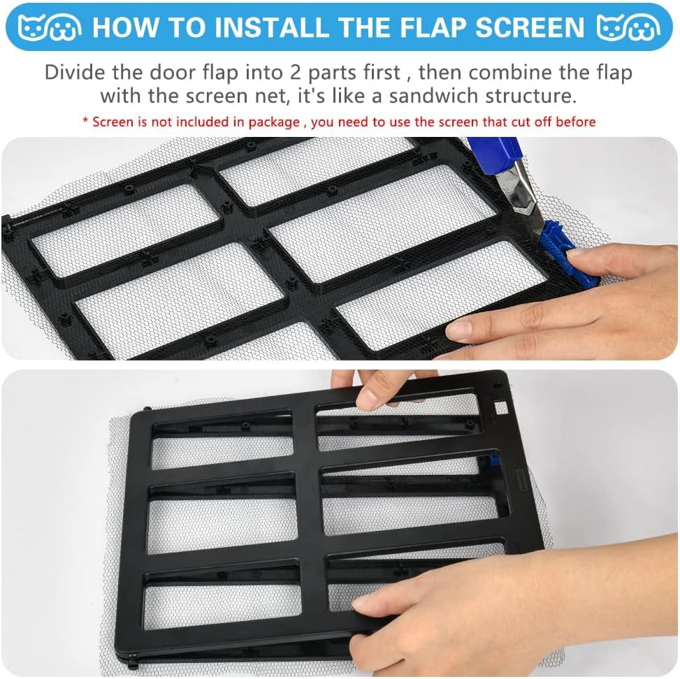 Adiwo Katzenklappe für Fliegengitter, 31.5 x 25 cm Schwarz Automatischen Verschluss Hundeklappe Flie