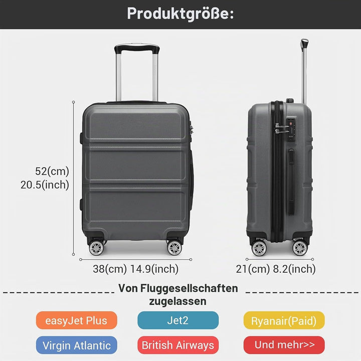 KONO Handgepäck Koffer ABS+PC Hartschalenkoffer, Kabinenkoffer 52x38x21 cm für Lufthansa & Eurowings