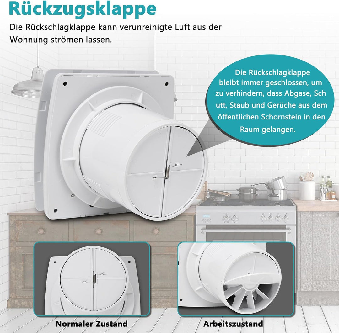 Badlüfter mit Nachlauf &amp; Feuchtigkeitssensor, 150mm Badventilator, 150mm