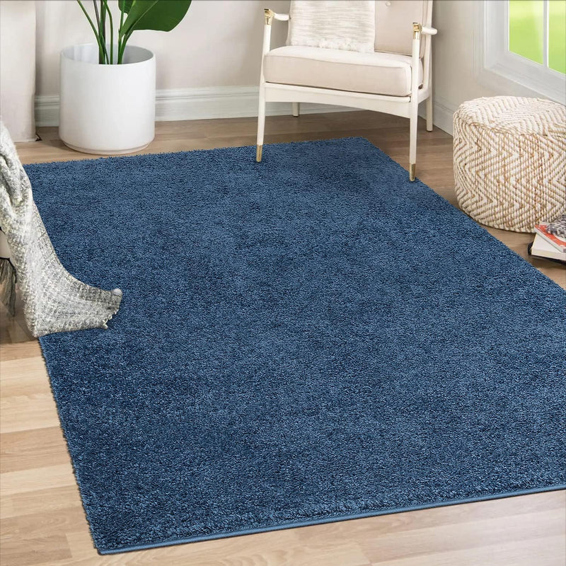 payé Teppich Wohnzimmer Hochflor Shaggy - 160x230cm - Blau Einfarbig Uni Flauschig Modern Boho Deko