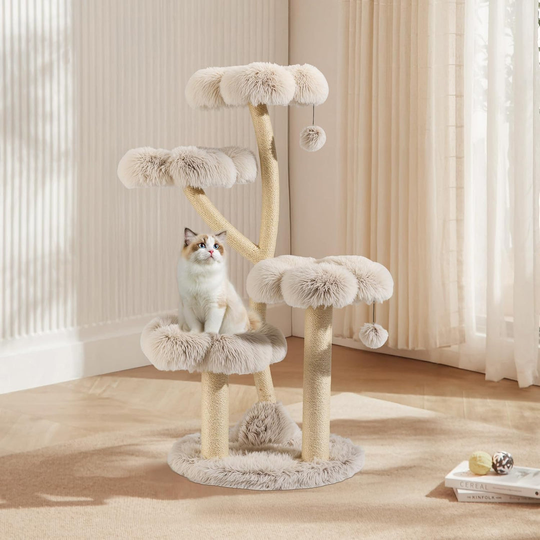 Fudajo Designer Kratzbaum 59 x 59 x 123 cm, Katzenkratzbaum mit Plüsch und Sisal, Kletterbaum für Ka
