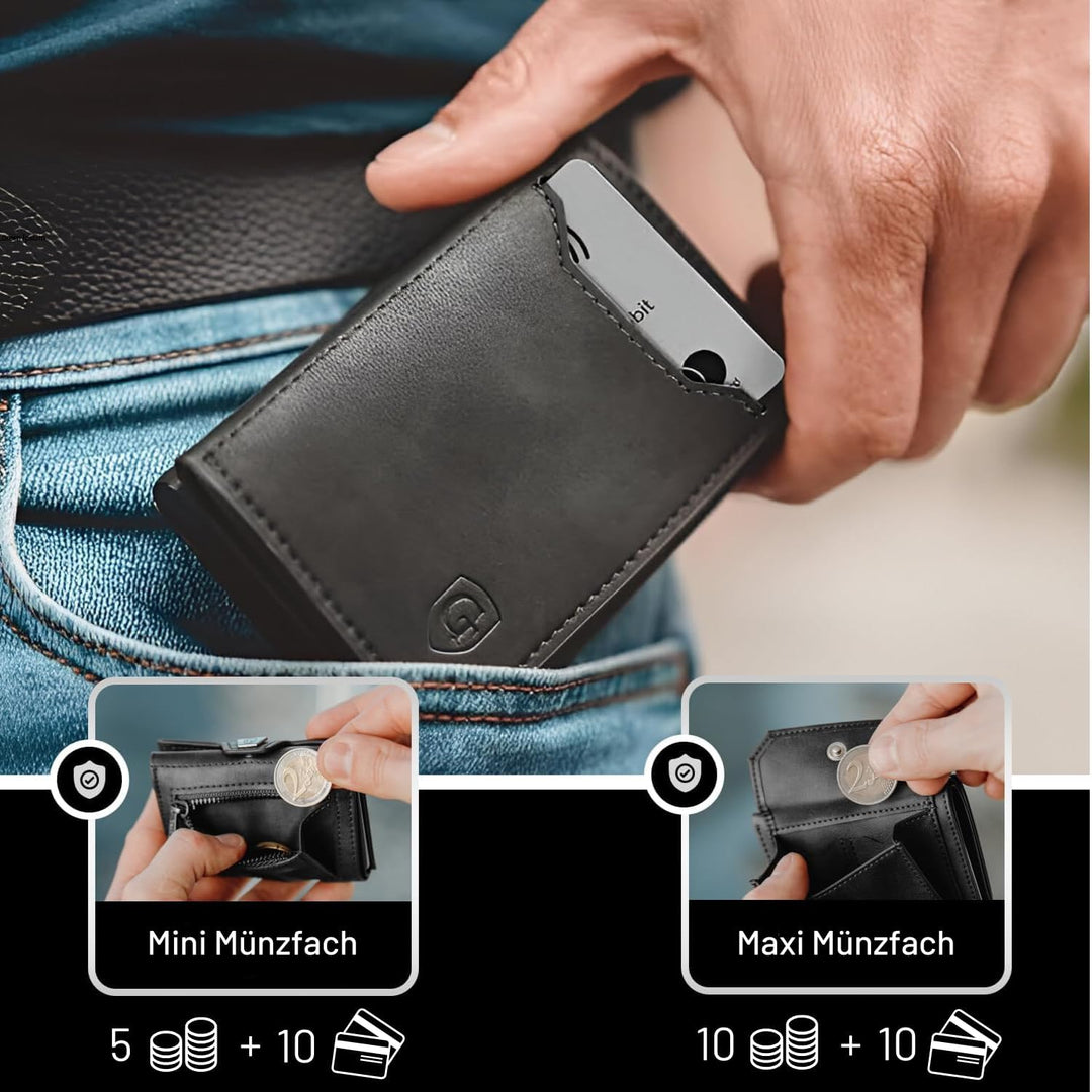 GenTo - Slim Wallet mit Münzfach - Geldbeutel Herren für 10 Karten - Geldbörse mit RFID Schutz - Sma