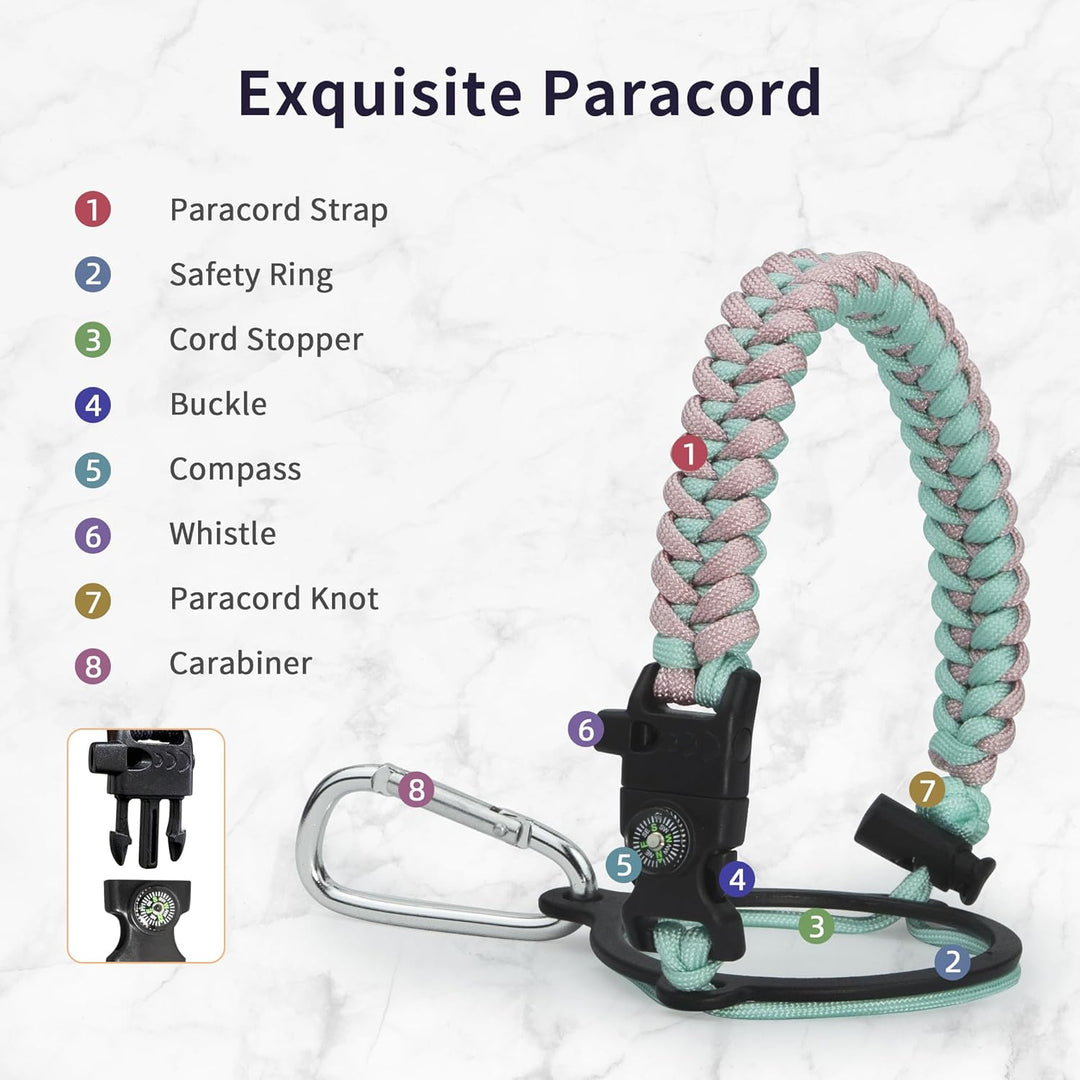 Trebo Wasserflasche 1.8 l mit Paracord-Griff, halbe Gallone, lebensmittelechter, doppelwandiger Vaku