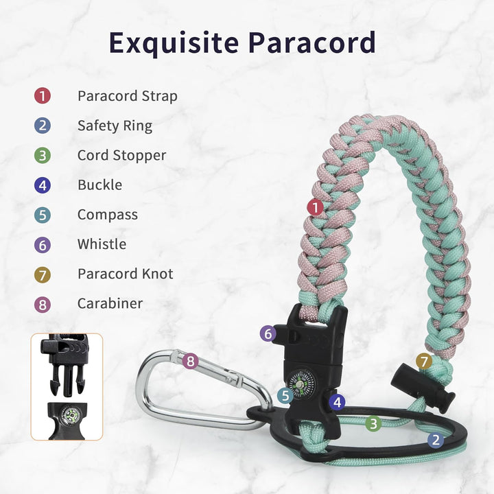 Trebo Wasserflasche 1.8 l mit Paracord-Griff, halbe Gallone, lebensmittelechter, doppelwandiger Vaku