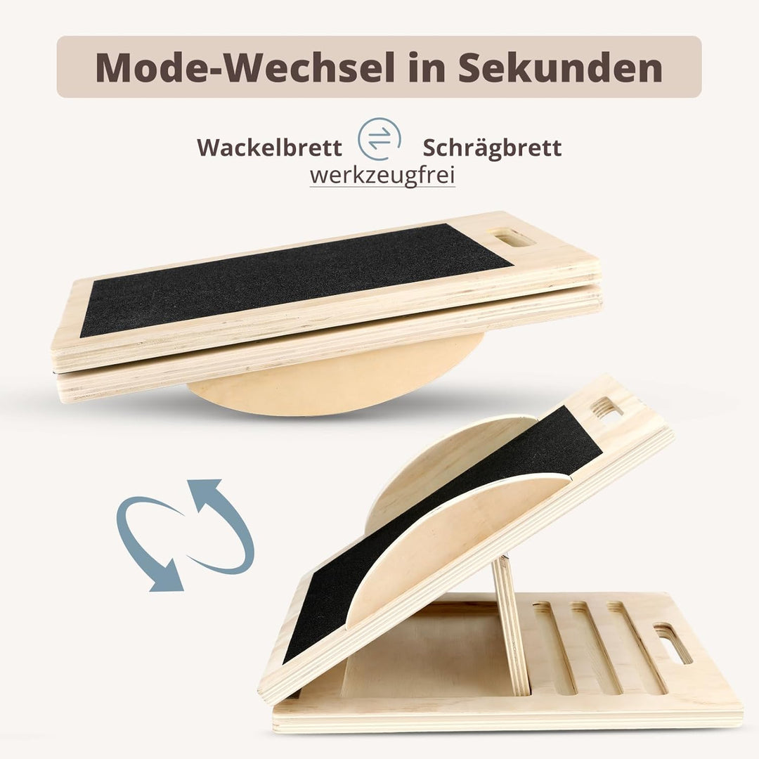 Schrägbrett Holz – Verstellbares Balance Board mit 5 Winkeln (0°–45°) | Waden-Dehner & Stretch Board