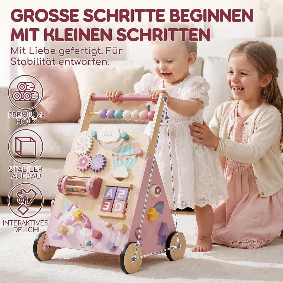 Lehoo Castle Lauflernwagen Holz mit Bremse, Einhorn Laufwagen ab 1 Jahr | Einstellbare Bremse, 10-in