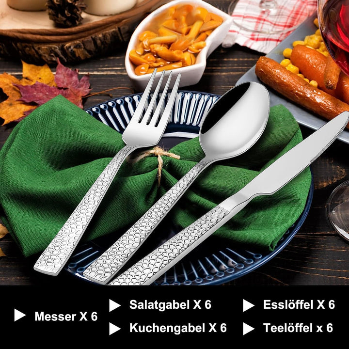 Besteck Set 6 Personen, 30 teilig Edelstahl Besteckset, Essbesteck Set mit Messer Gabel Löffel, Hoch