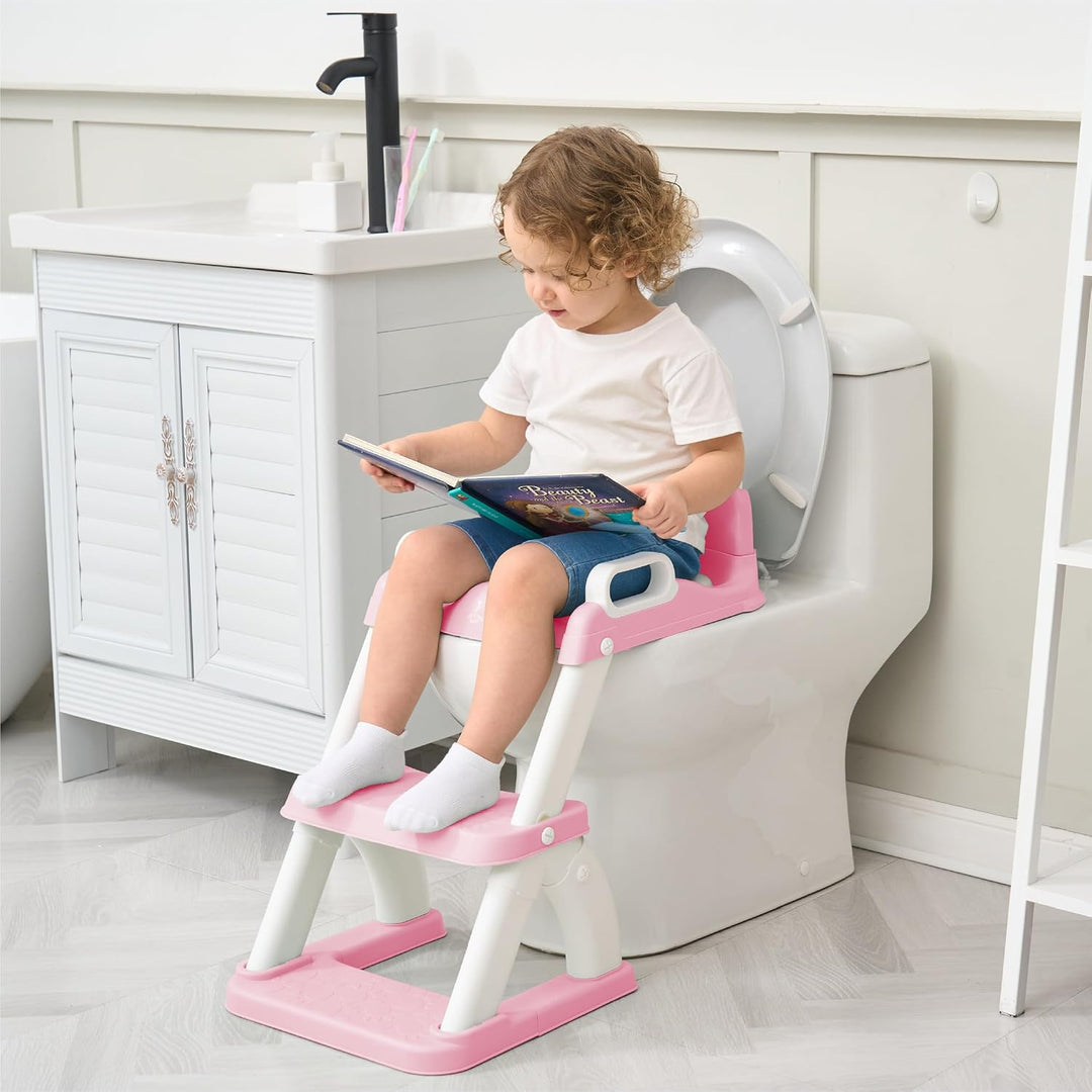 Toilettensitz Kinder mit Treppe – Höhenverstellbarer Kinder Toilettensitz mit Trittstufe &amp; Rückenleh