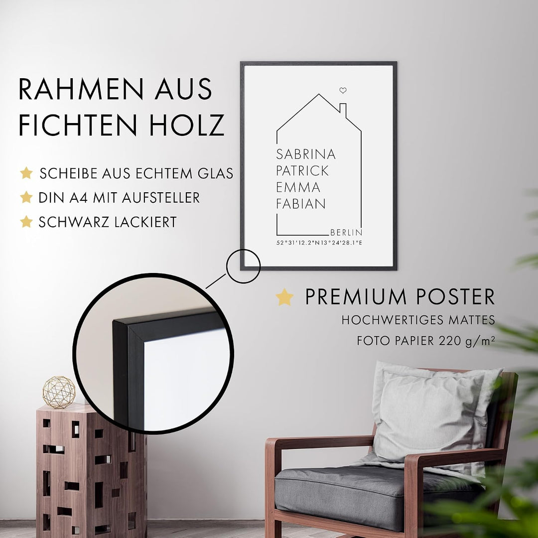 Personalisiertes Familien Haus Poster – Personalisiertes Geschenk - Bild für euer Zuhause - ohne Bil