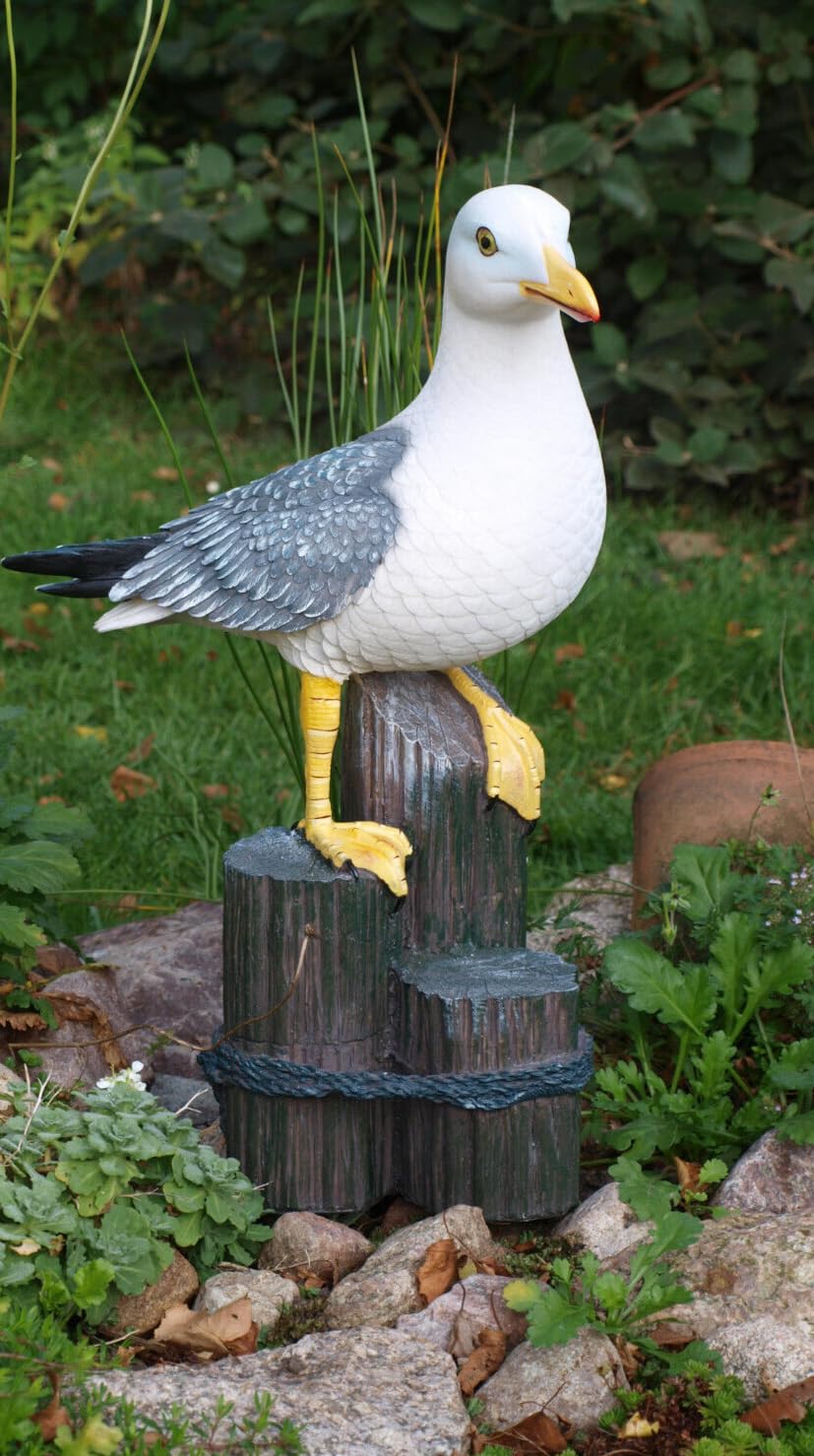 Generisch Grosse Möwe auf 3er Poller Höhe 50cm Maritime Deko Figur Gartendeko Tierfigur Gartenfigur