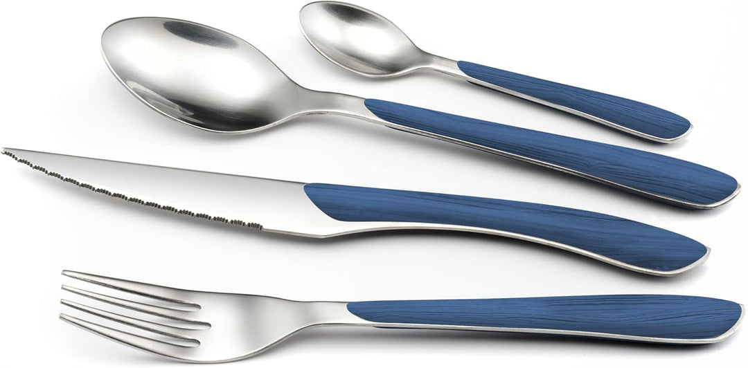 Amefa ECLAT Besteck Set | NATURE Blau Holz | Essbesteck 24-teilig für 6 Personen | Edelstahl rostfre