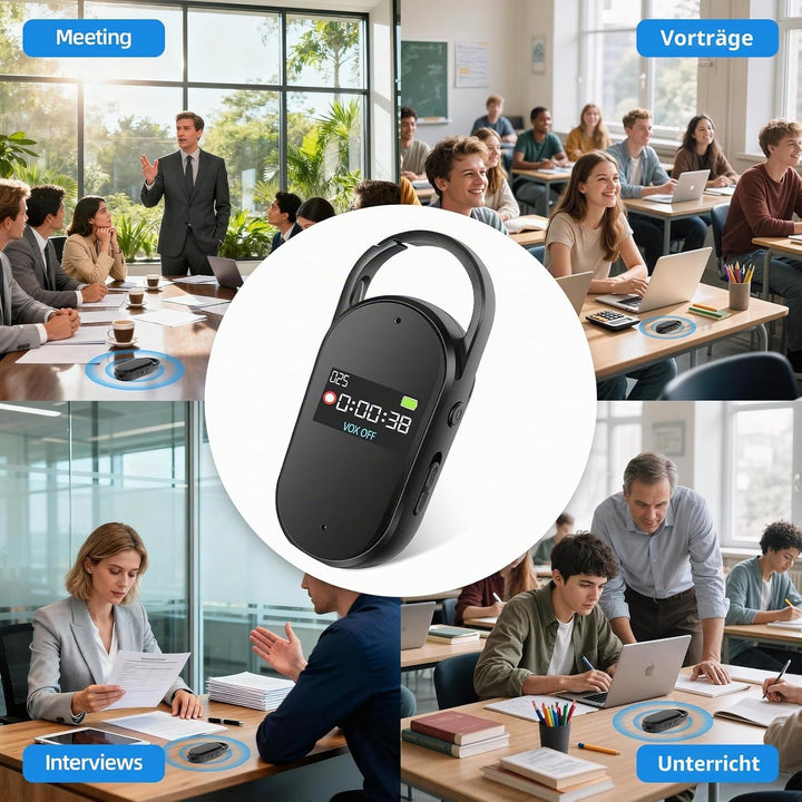 64 GB Digitales Diktiergerät - tragbarer Mini-Digitaler Audio-Aufnehmer mit Spracherkennung und MP3,