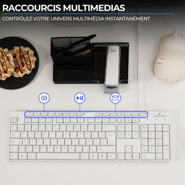 Bluestork Media Office Pack – Set mit kabelgebundener USB-Tastatur – ergonomische AZERTY und kabelge